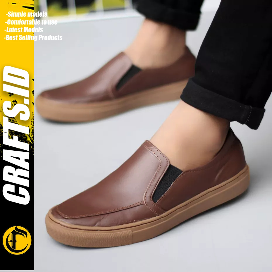 CRAFTS - Sepatu Formal Casual Slop Hitam Kulit Asli Kerja Pria