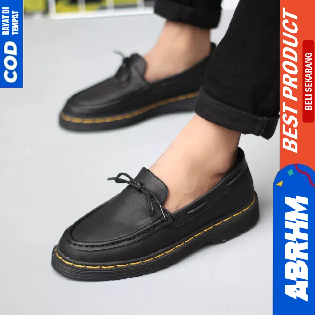 ABRHM Sepatu Loafers Docmart Hitam Formal Pantofel Pria