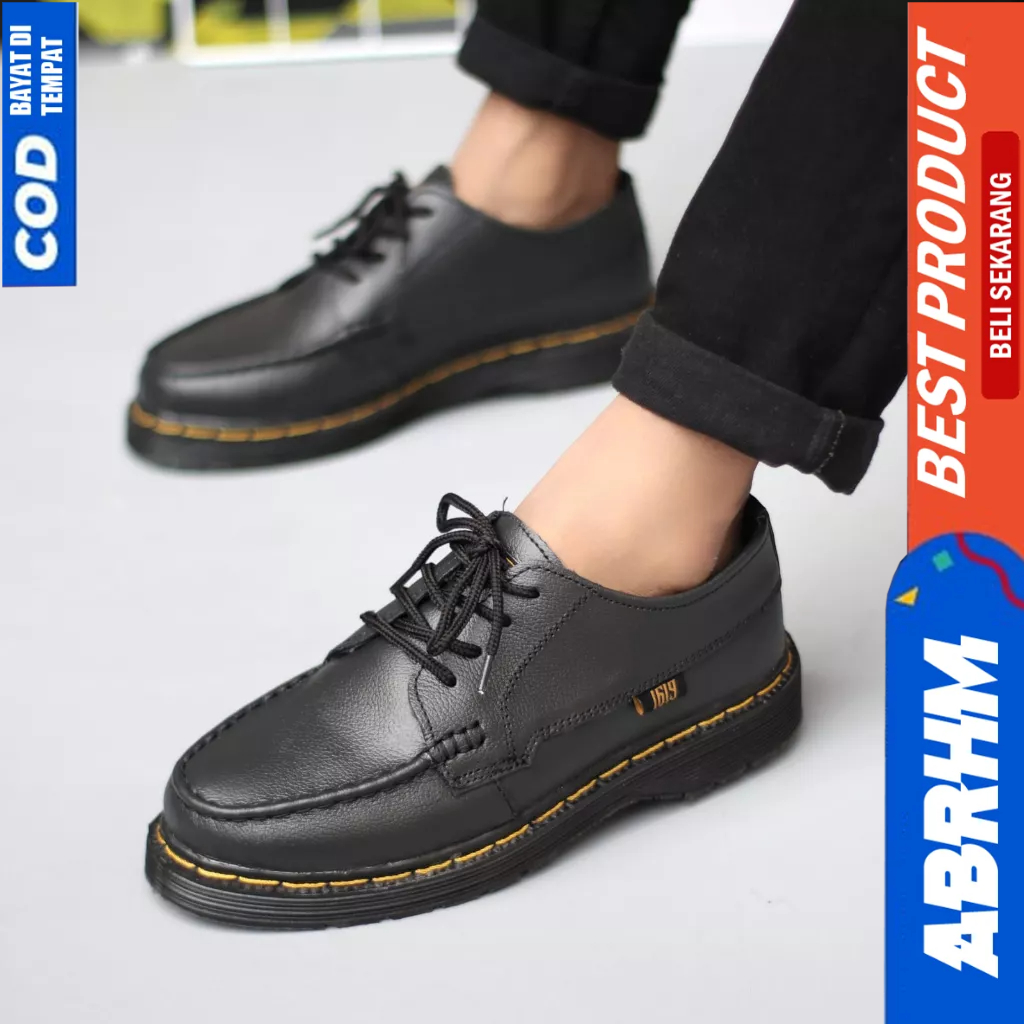 ABRHM Sepatu Docmart Kulit Casual Formal Pantofel Hitam Pria