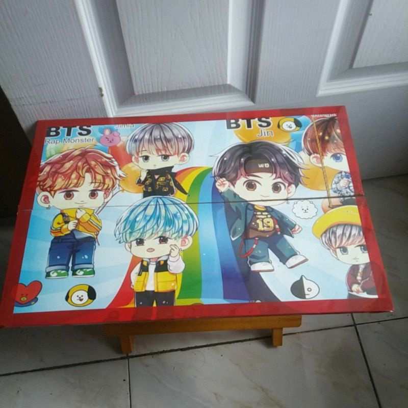 Meja lipat kayu belajar ngaji anak portabel karaktet BTS
