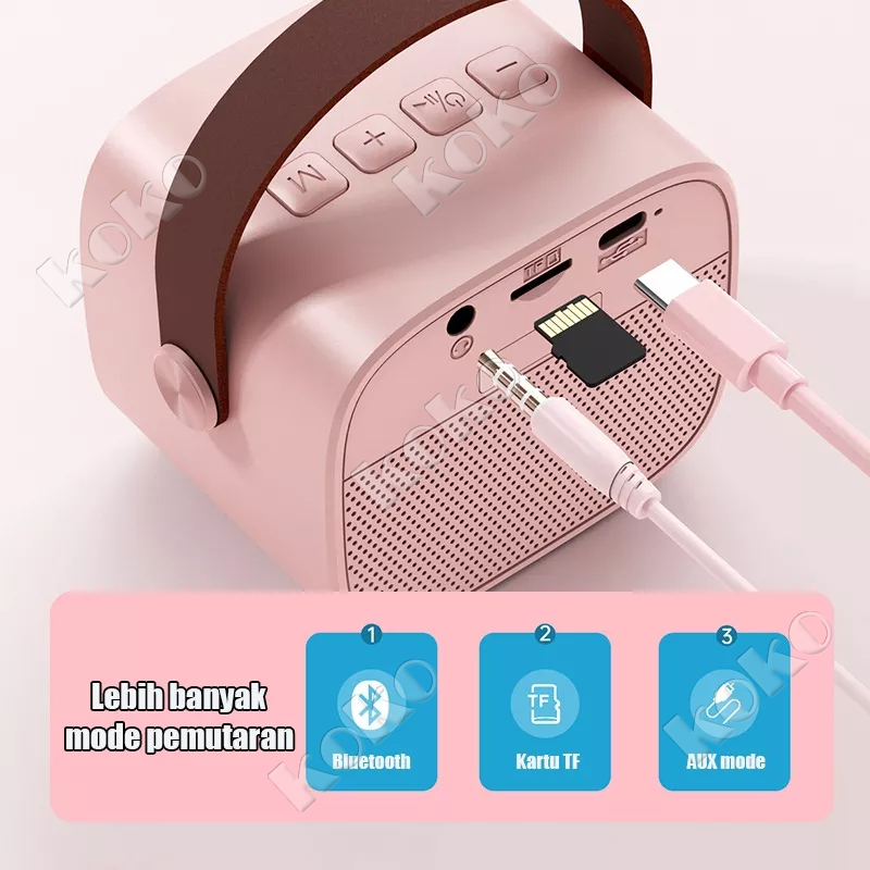 【Penjual Lokal】Mini Bluetooth Karaoke Speaker Bluetooth Karaoke Set Microphone Portable Wireless Bluetooth Speaker Full Bass original suara jernih Dapat terhubung ke HP/TV