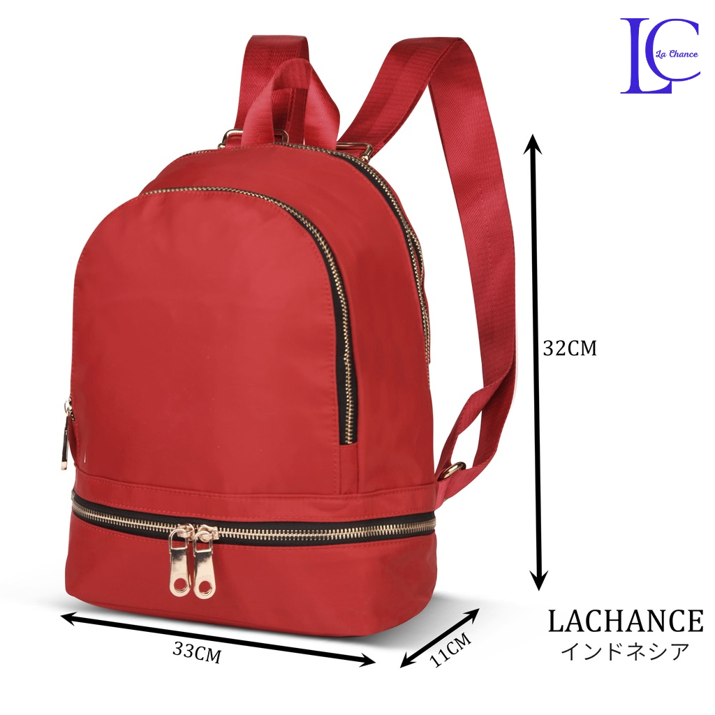 Tas Ransel Wanita Import Model Korea Merah dan Hitam Tas Punggung Sekolah / Kuliah | Merk La Chance