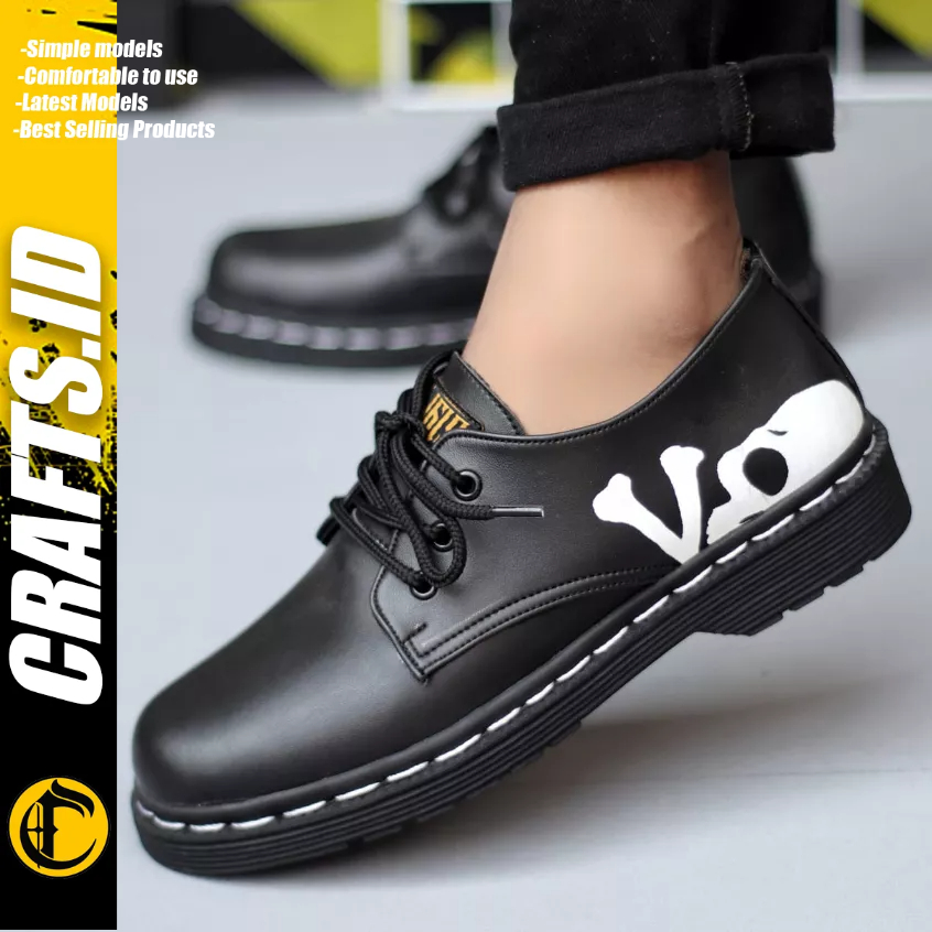 CRAFTS Skull - Sepatu Pantofel Formal Docmart Low Boots Kerja Pria