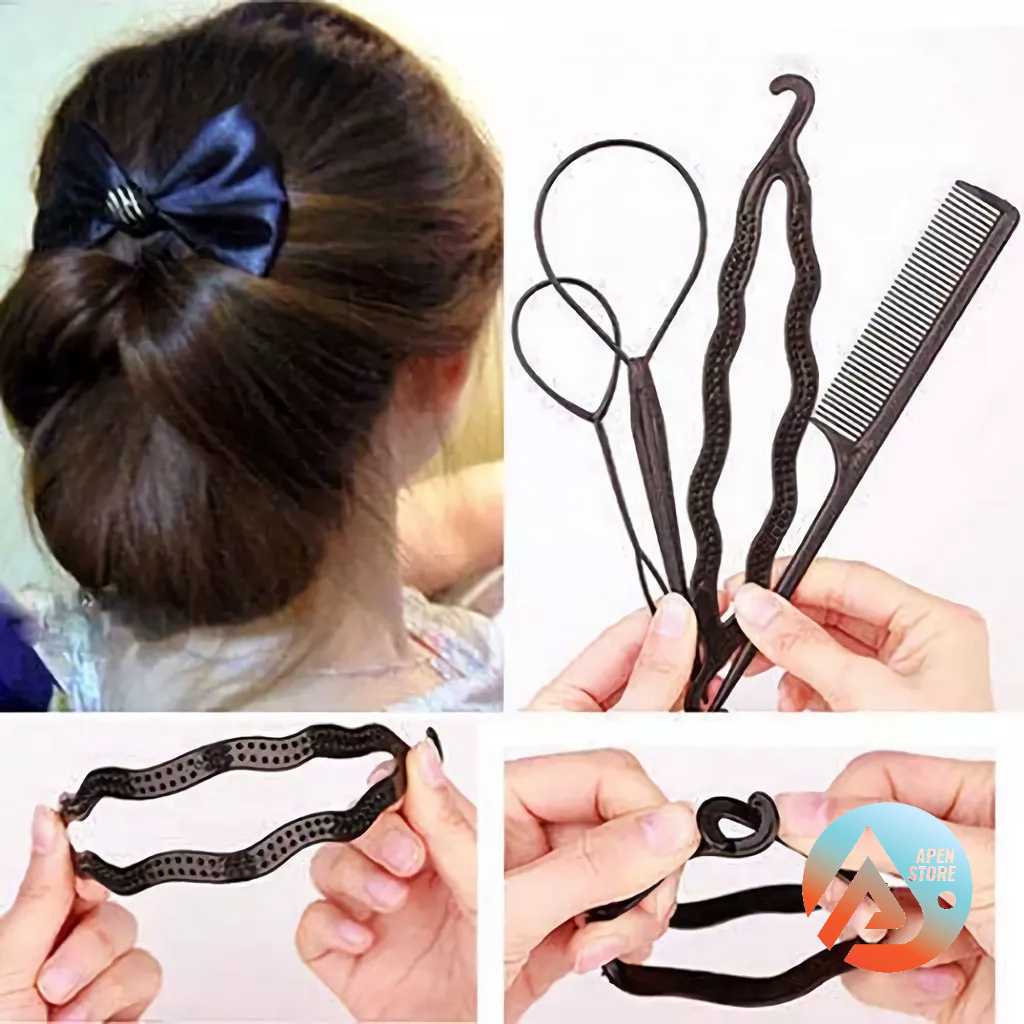 APEN 4pcs Alat Styling Sanggul Rambut Salon Perawatan Alat Kecantikan Wanita Barang Unik - PF008