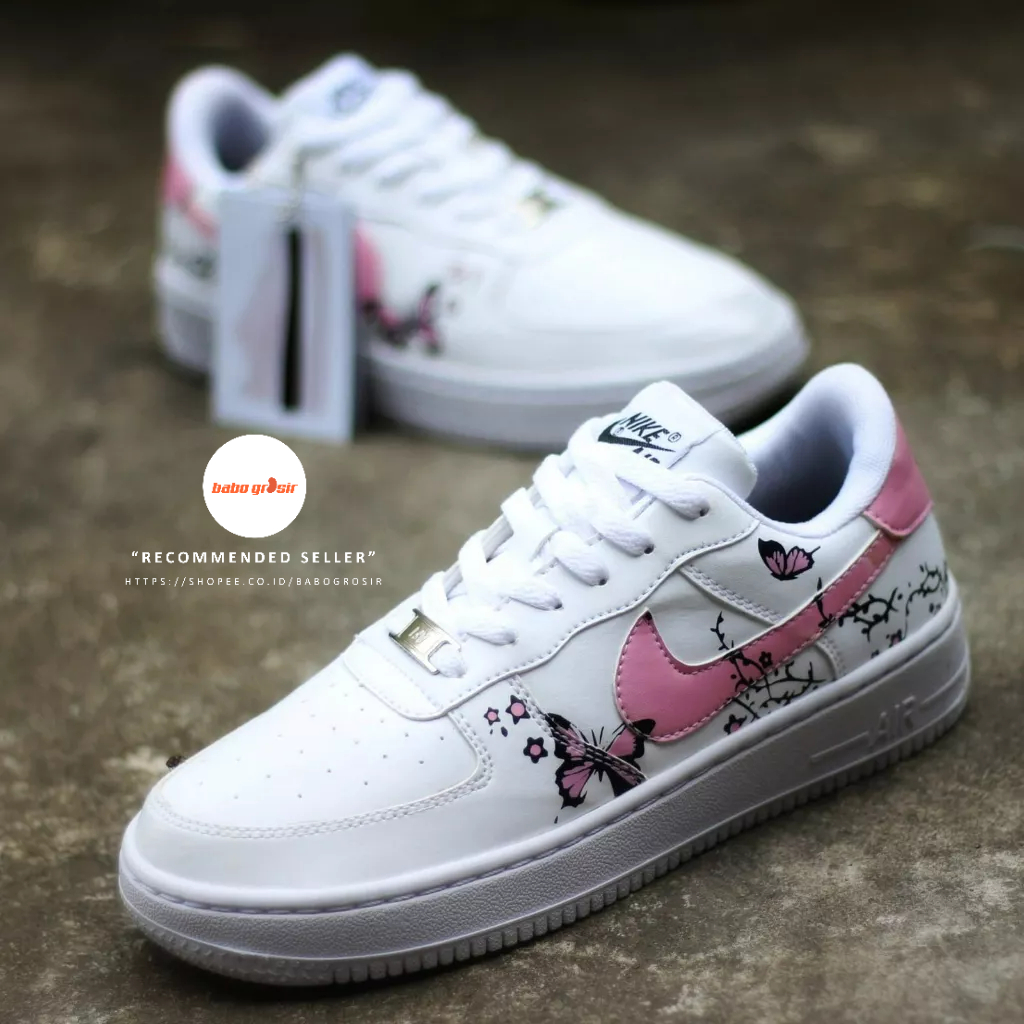 PROMO Sepatu Sneakers Wanita Nike Air Force 1 Low White Peach Butterfly PREMIUM QUALITY dengan Harga Termurah