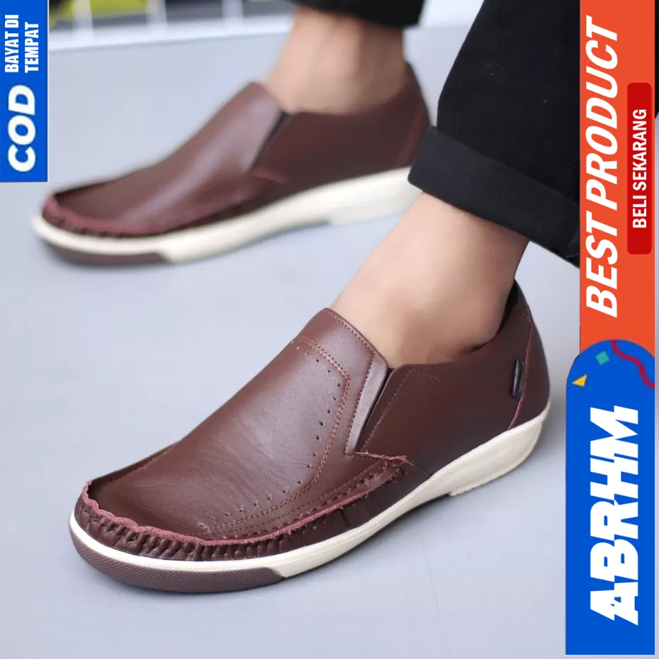 ABRHM Sepatu Formal Kulit Asli Casual Hitam Kerja Pria