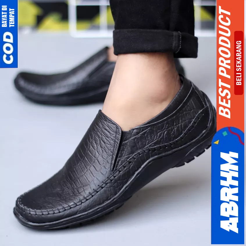 ABRHM Sepatu Formal Pantofel Kulit Asli Hitam Kerja Pria