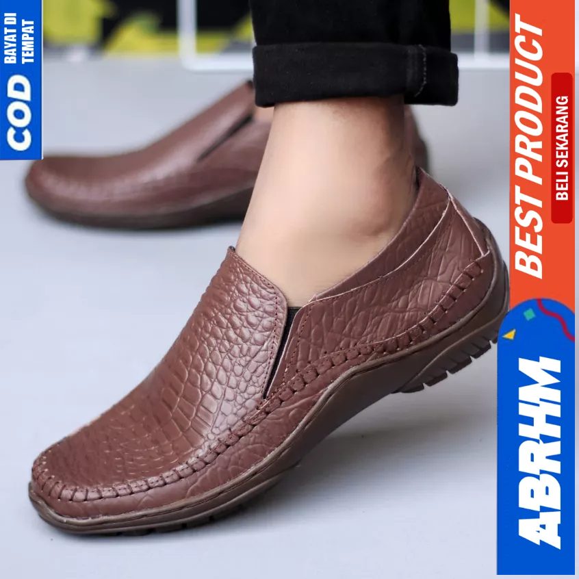 ABRHM Sepatu Formal Pantofel Kulit Asli Hitam Kerja Pria