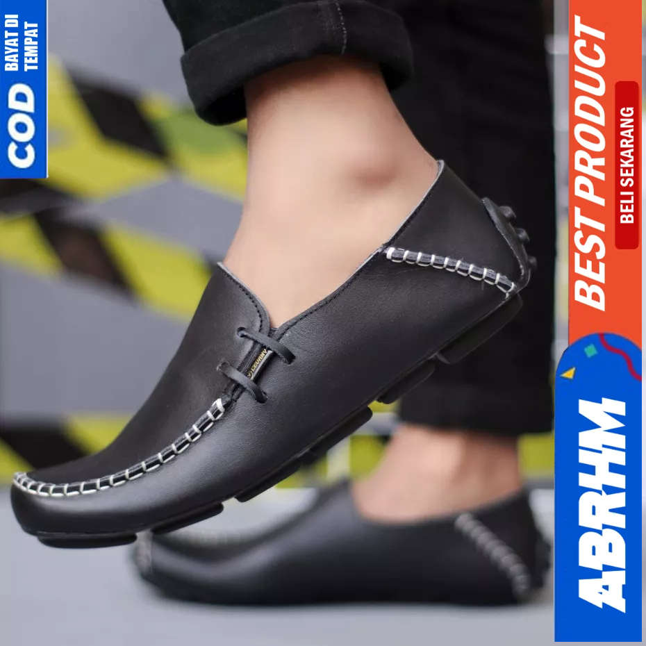 ABRHM Sepatu Casual Formal Kulit Asli Hitam Kerja Pria