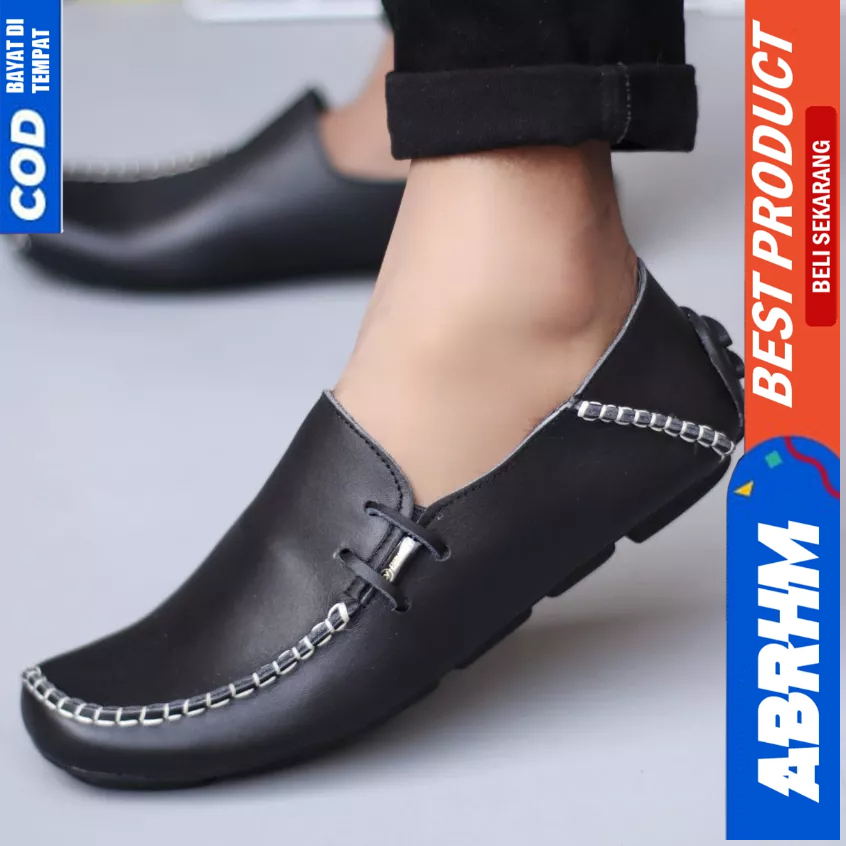 ABRHM Sepatu Casual Formal Kulit Asli Hitam Kerja Pria