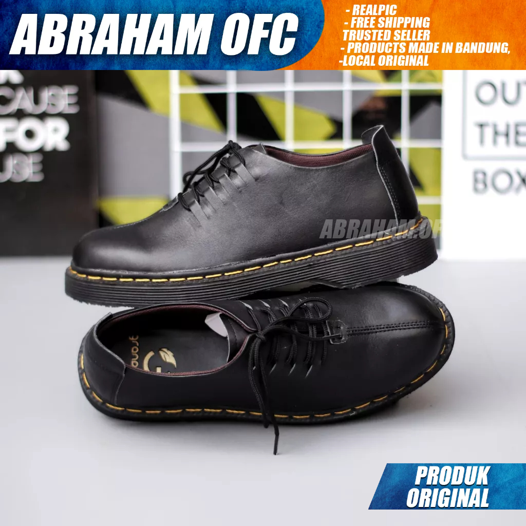 ABRAHAM Sepatu Pantofel Docmart Low Boot Formal Casual Kulit Hitam Kerja Pria