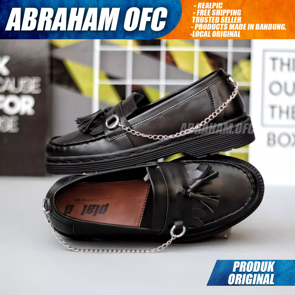 ABRAHAM Sepatu Loafers Docmart Casual Formal Pantofel Hitam Pria