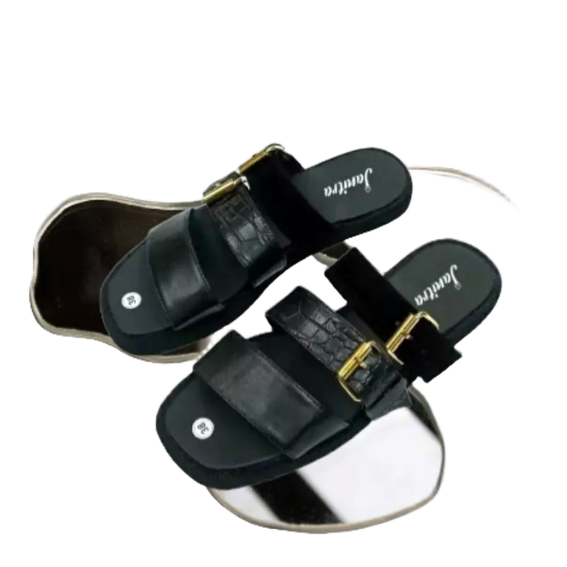 Lana Sandals Wanita Platform Full Black Sendal Wanita Model Ban Tiga Gesper Comby Croco