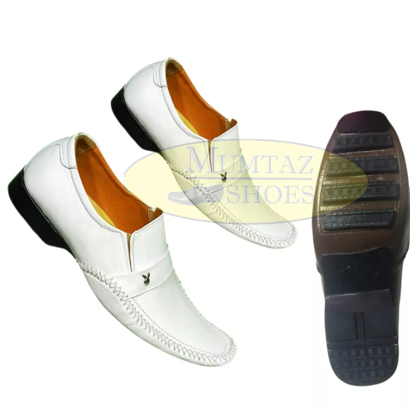 Sepatu Pantofel Putih Pria Kulit Asli | Pantopel Playboy Sol Dijahit Keliling Nyaman Kuat Anti Salip