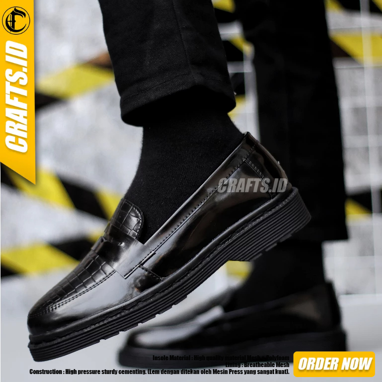 Crafts Babayo - Seapatu Loafers Hitam Pantofel Kulit Pu Kerja Pria