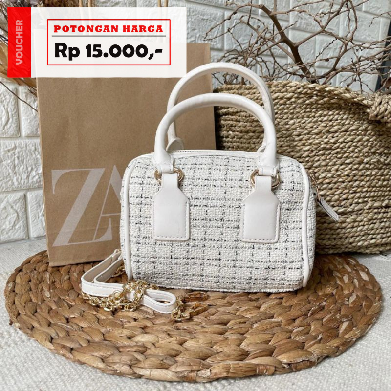 ZARA TWEED BOWLING BAG / TAS SELEMPANG WANITA / TAS ZARA