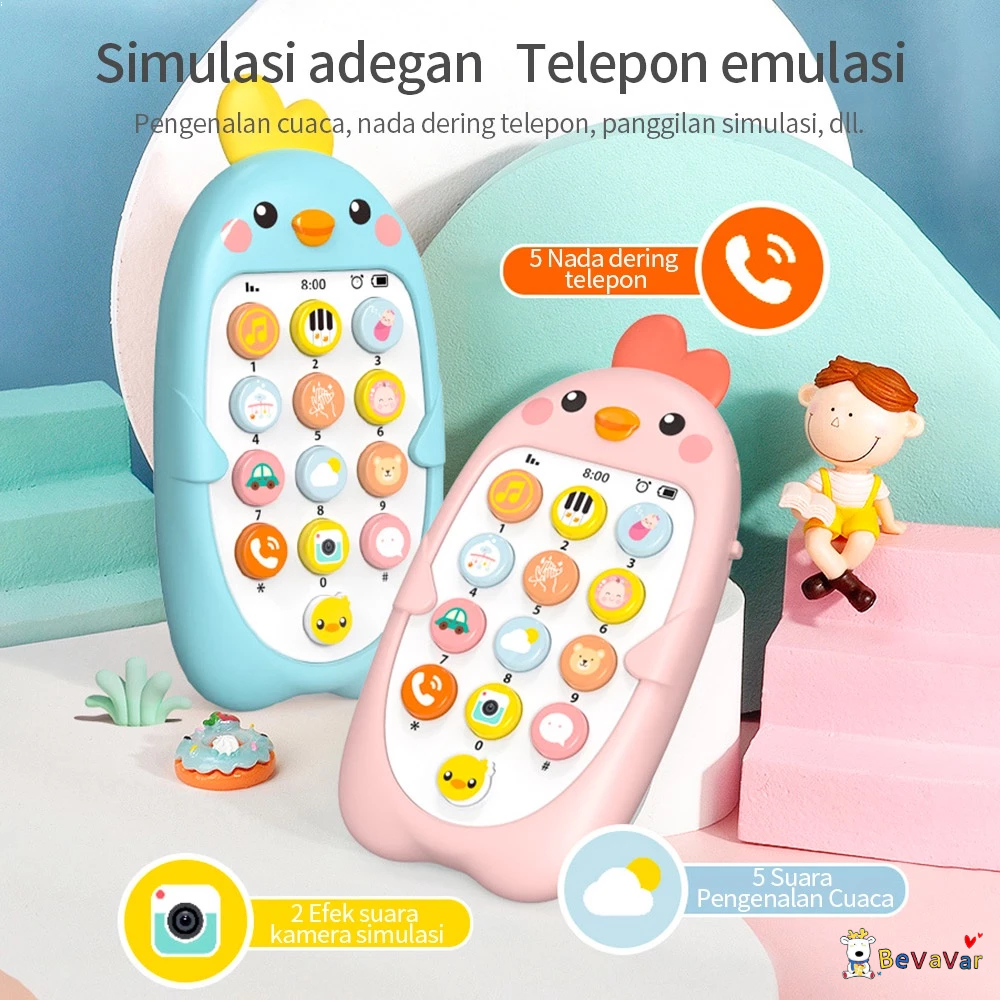 BEVAVAR Mainan Edukasi Ponsel Bayi Mainan Musik Bayi Telepon Handphone Anak-2