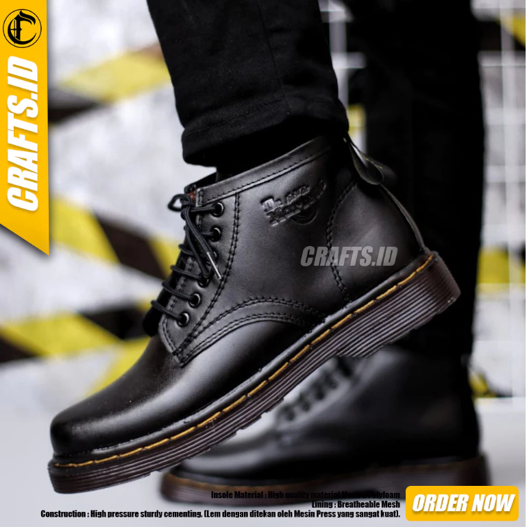 Crafts - Sepatu Docmart Boots Kulit Hitam Pria