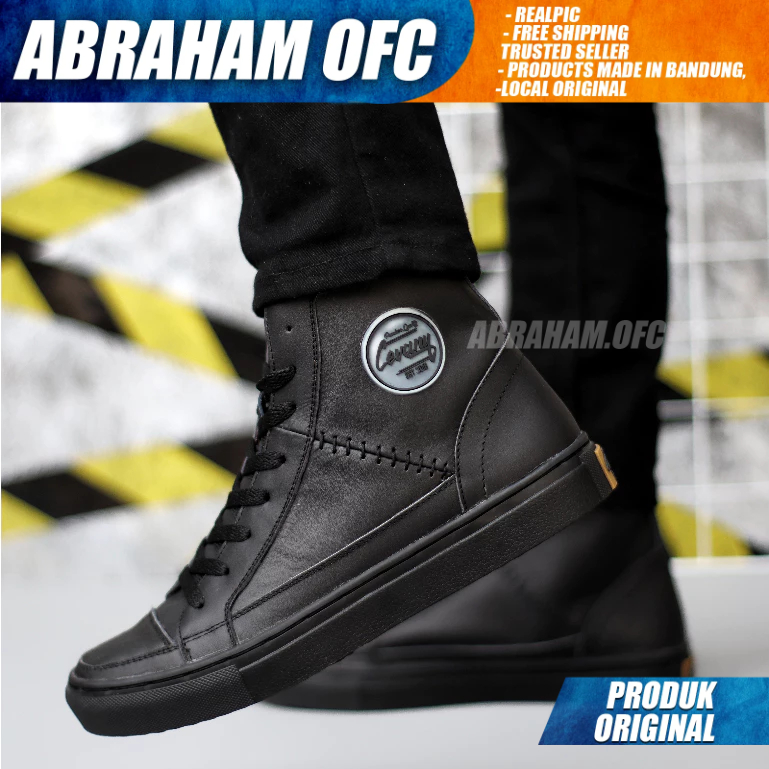 ABRAHAM Sepatu Casual Sneakers Tinggi Kulit Hitam Pria