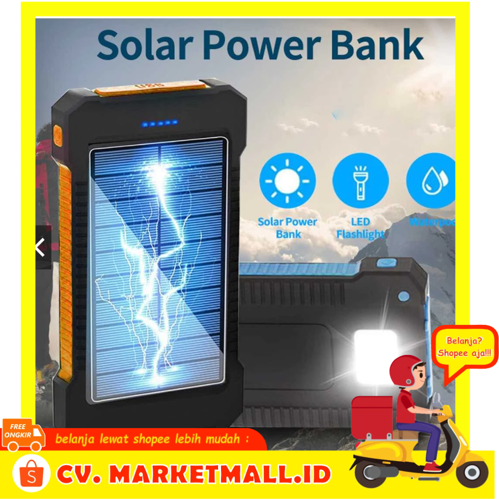 Market Mall - Power Bank Solar Power Lampu LED 2 Port USB Kapasitas 20000mAh - DETENG PS-P401