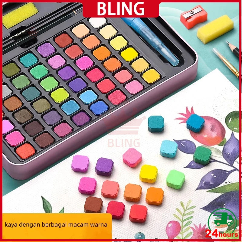 

【COD】Cat air watercolor set - 36/48 warna water color alat cat air lukis set (sudah termasuk kuas dan kertas lukis)