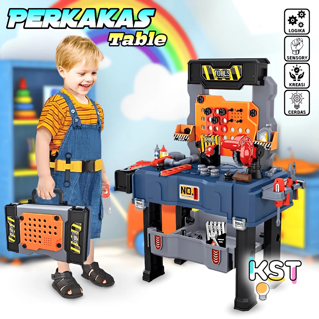 [KST] 2in1 Tool Table Mainan Perkakas | Alat Tukang Mainan Set Bangunan | Mainan Anak Laki Laki 3-4-