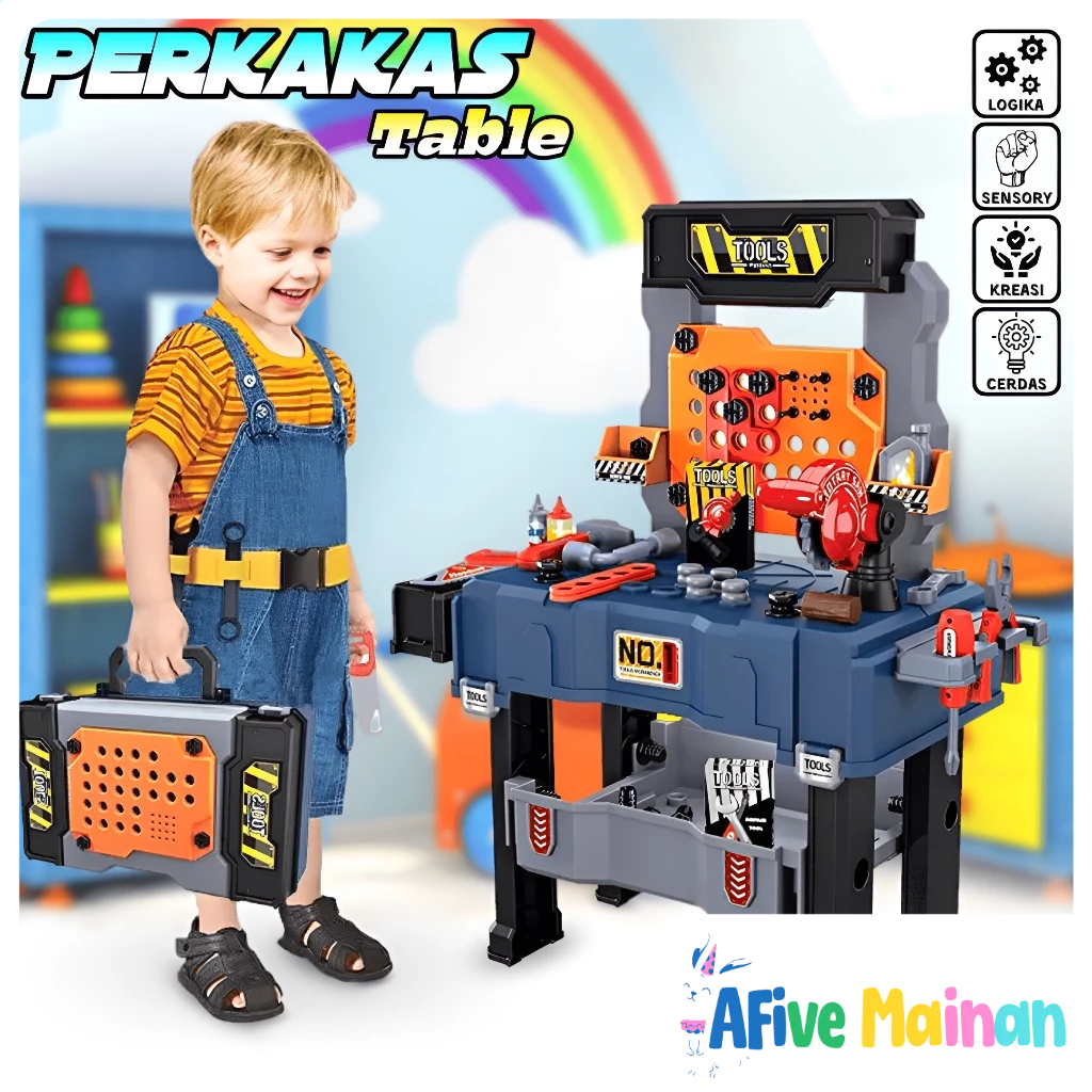 [AFive] 2in1 Tool Table Mainan Perkakas | Alat Tukang Mainan Set Bangunan | Mainan Anak Laki Laki 3-