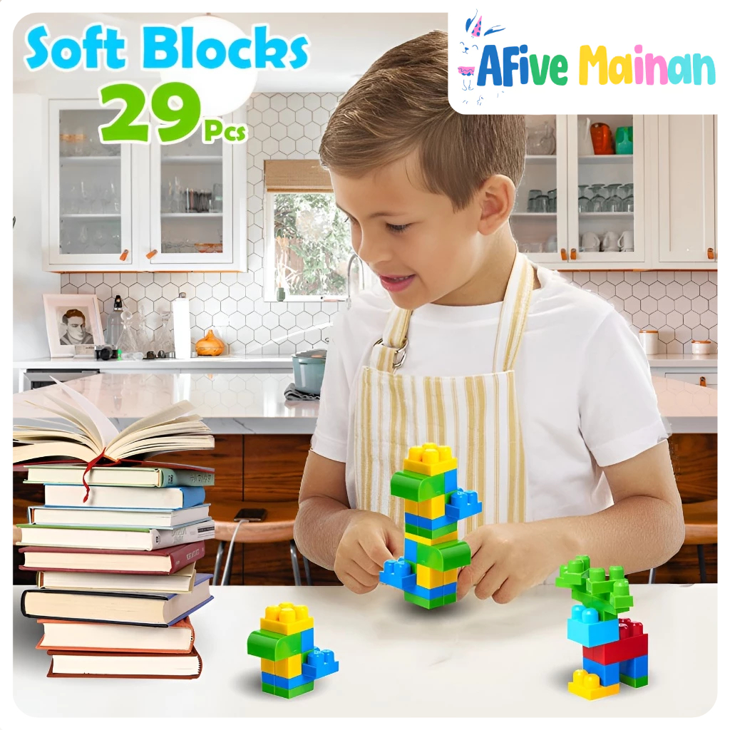 [AFive] Mainan Balok Susun | Soft Blocks Isi 29pcs | Mainan Anak Laki Laki 3-4-5-6 Tahun | Mainan Ba