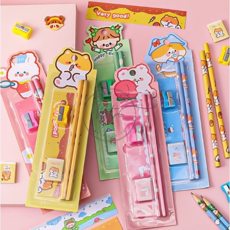 

[B273] Alat Tulis Set Mini Stationary / Set Alat Tulis 5 in 1 Karakter / Mini Stationery / Mini Stationery Set Character