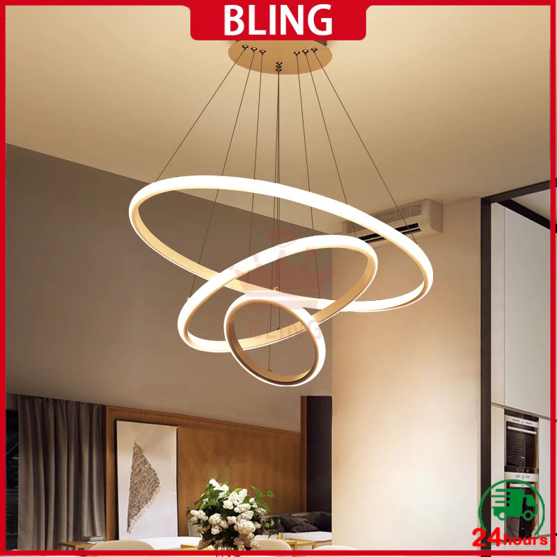 【COD】Lampu Gantung LED 3 Ring Modern Untuk Kamar Tidur Lampu Gantung Emas 3-Lampu Gantung Minimalis Modern RUANG TAMU
