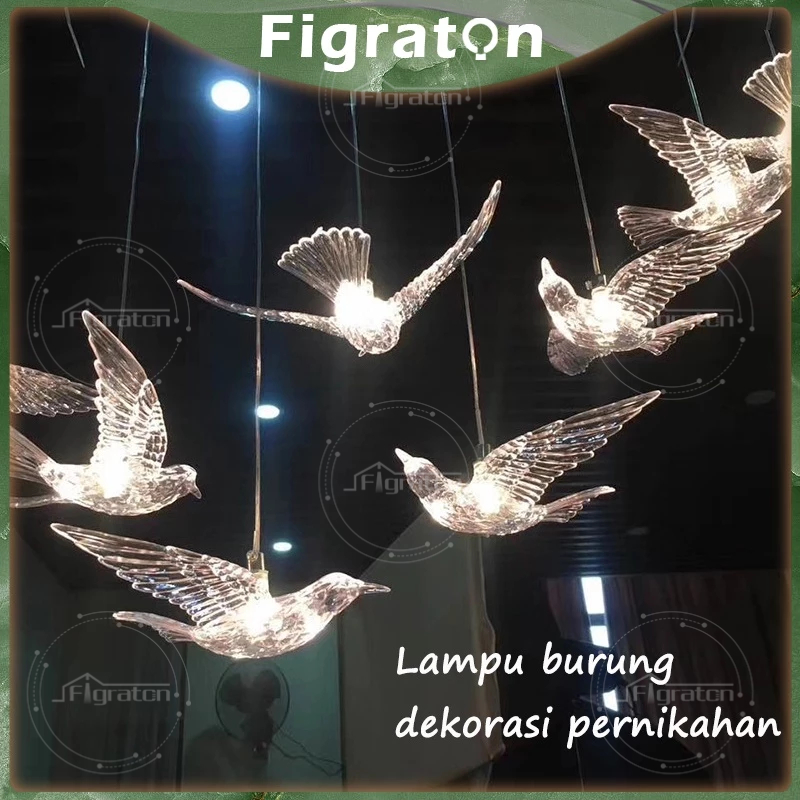 Lampu burung akrilik dekorasi Lampu hias cahaya hangat (isi 10 lampu) / Lampu gantung burung