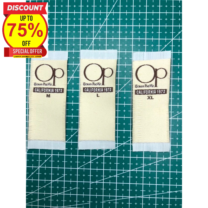 

OP OCEAN PACIFIC TAG LABEL WOVEN RAJUT BORDIR COTTON SUPER PREMIUM CO 1X DI KIRIM 600PCS