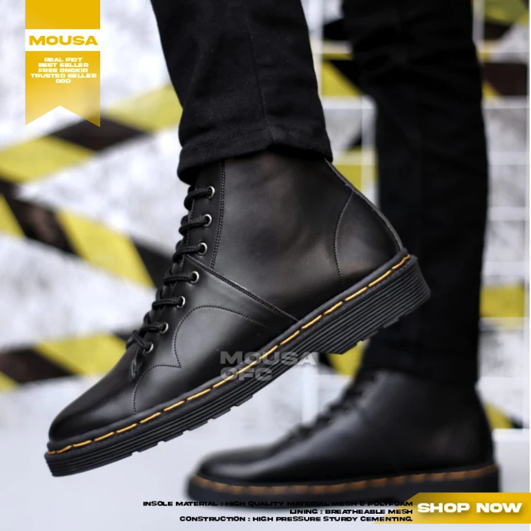 Sepatu Boots Docmart Pria Formal Hitam Pria