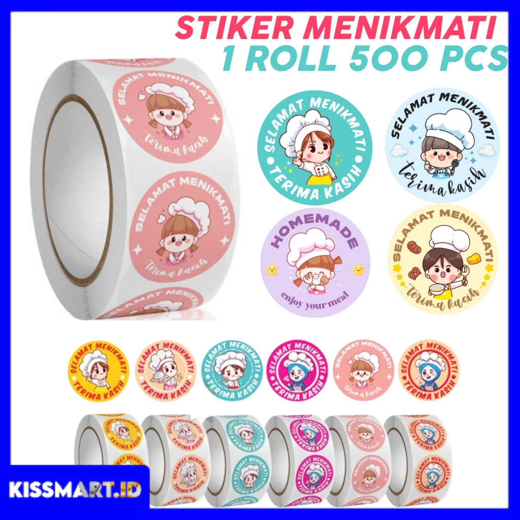 

500 Pcs Sticker Roll 2,5cm Selamat Menikmati Stiker Makanan Kue Thank You Terima Kasih ST001