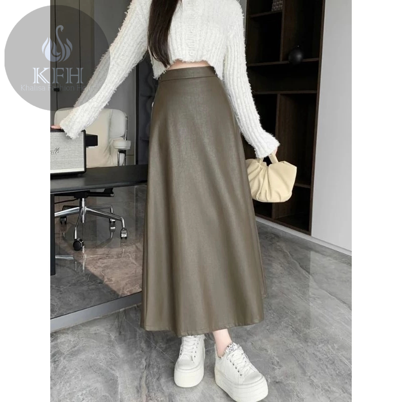 Rok Hitam Rok Span Rok Korean Style Maxi Rok Kulit Wanita Rok Maxi Panjang Model Rok A-Line Rempel/ 