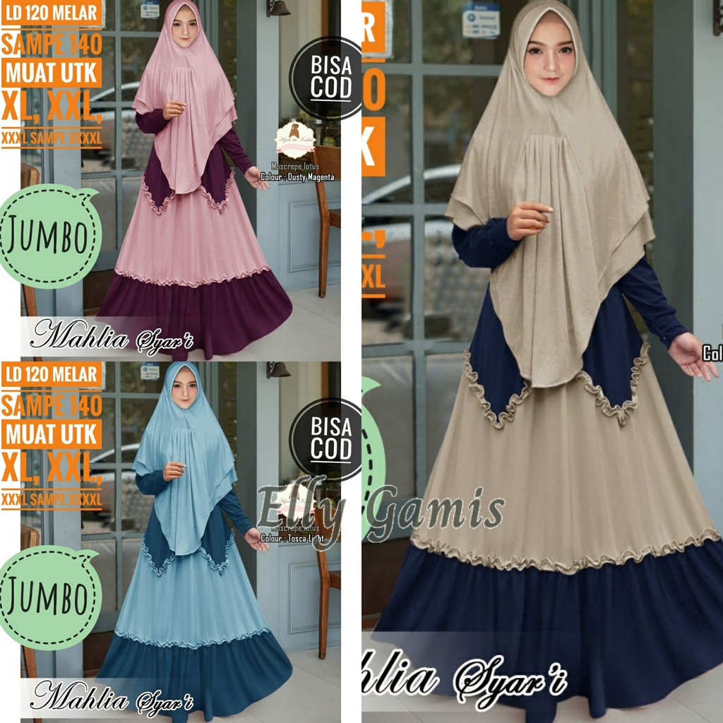 Gamis Syar'i Jumbo XL-XXXXL LD 120-140 Safiyah Jersey Moscrepe Big size Polos Premium