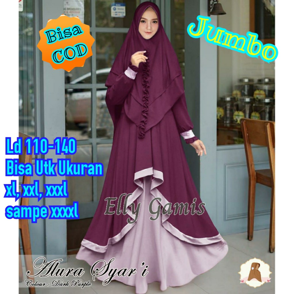 Gamis jumbo Alura Moscrepe, Baju gamis wanita, Gamis Bigsize XXXL, Gamis Syari, Gamis Murah