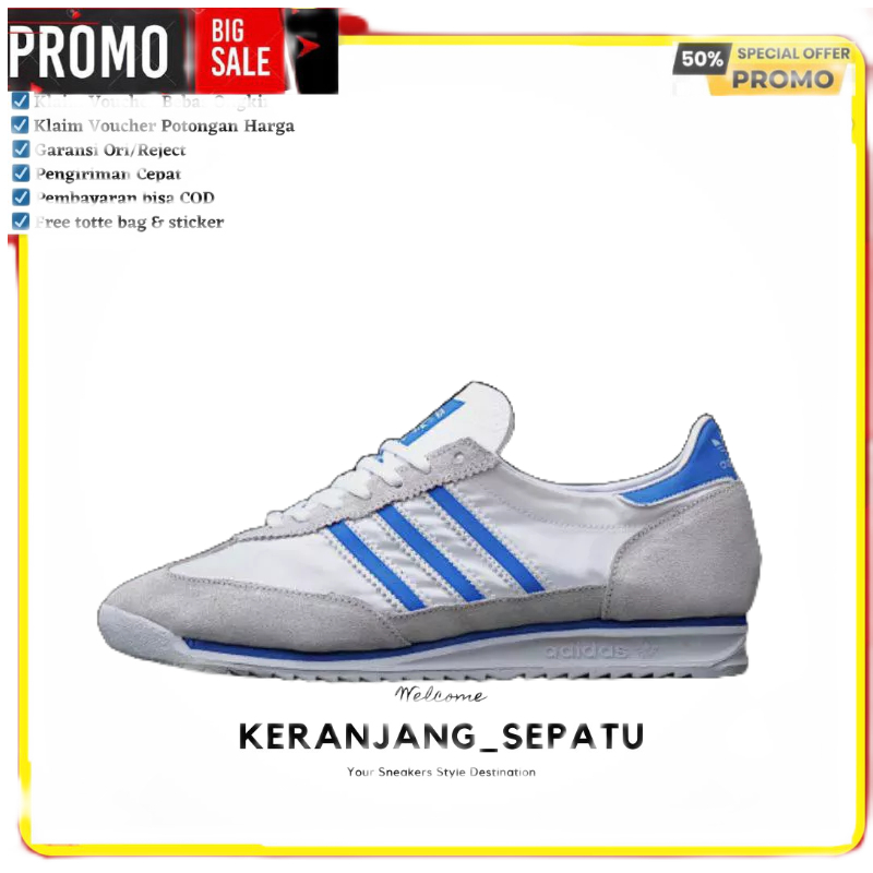 ADIDAS SL 72 WHITE STRIP BLUE ORIGINAL 100% - ADIDAS ORIGINAL 100% - SEPATU ADIDAS ORIGINAL 100% - A