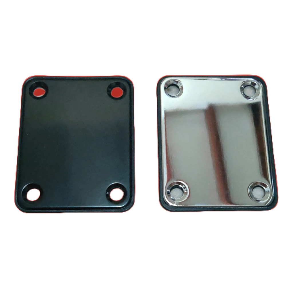 Neck Plate Gitar Bass Stainless Chrome dan Hitam / Neck Plate Gitar Elektrik Bass