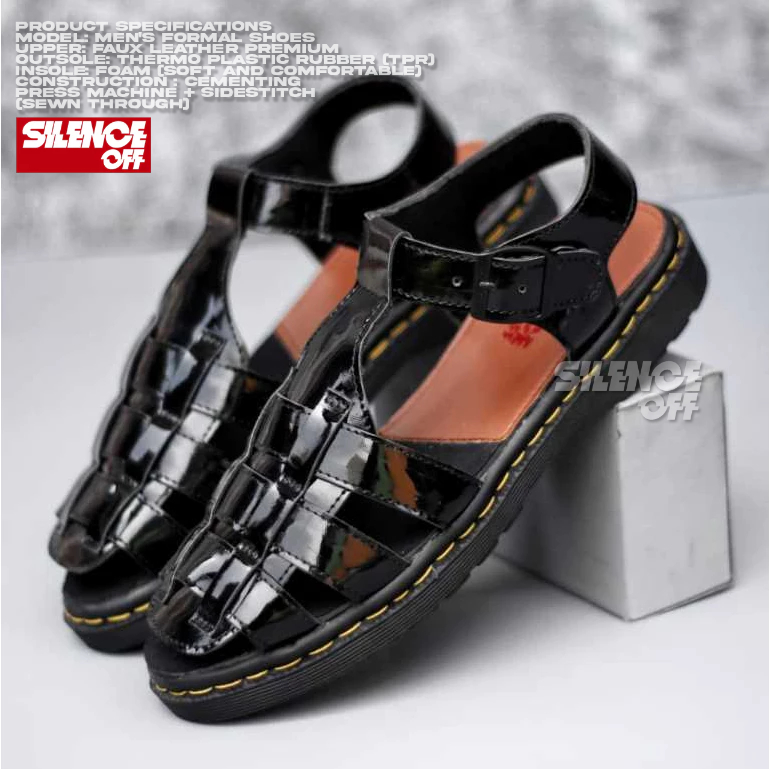 Sandal Sepatu Docmart Slop Glossy Hitam Wanita