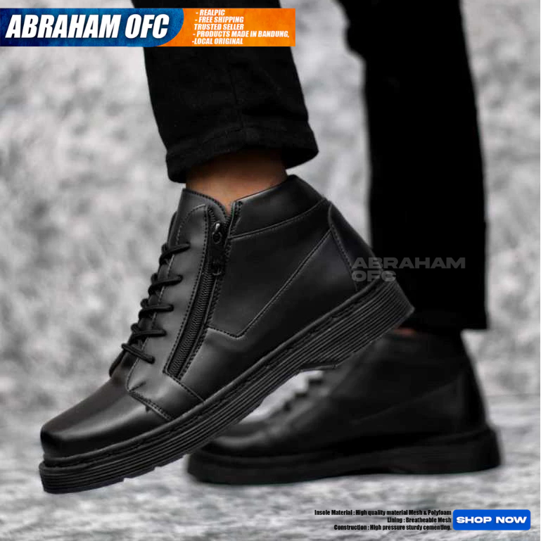 ABRAHAM Sepatu Pantofel Formal Boots Pria Docmart Hitam Resleting