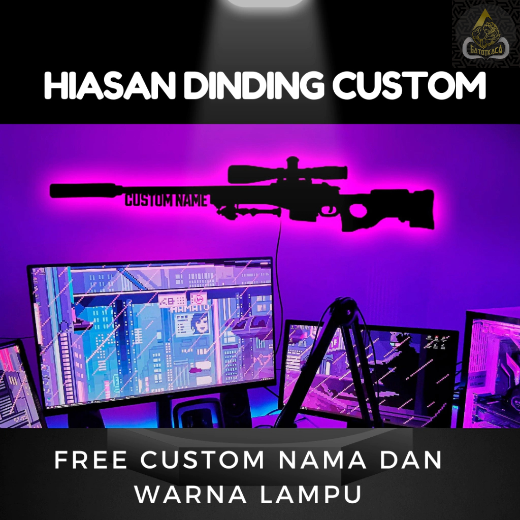 GATOTKACA - HIASAN DINDING CUTTING SNIPER GUN LED CUSTOM NAMA/ LOGO CUTTING PVC/HIASAN DINDING CUSTO