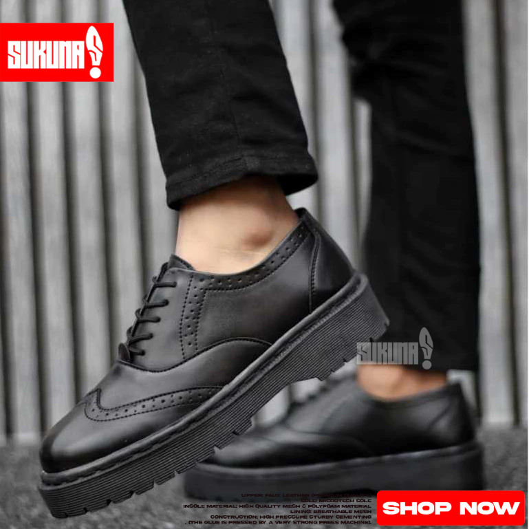 Sepatu Oxford Formal Hitam Kerja Pria Hak Tinggi Tali - GARETH