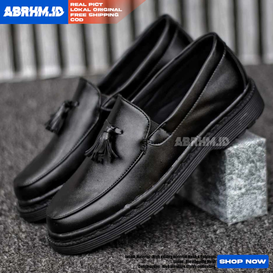 ABRHM Sepatu Loafers Docmart Pria Pantofel Tali Hitam Kerja