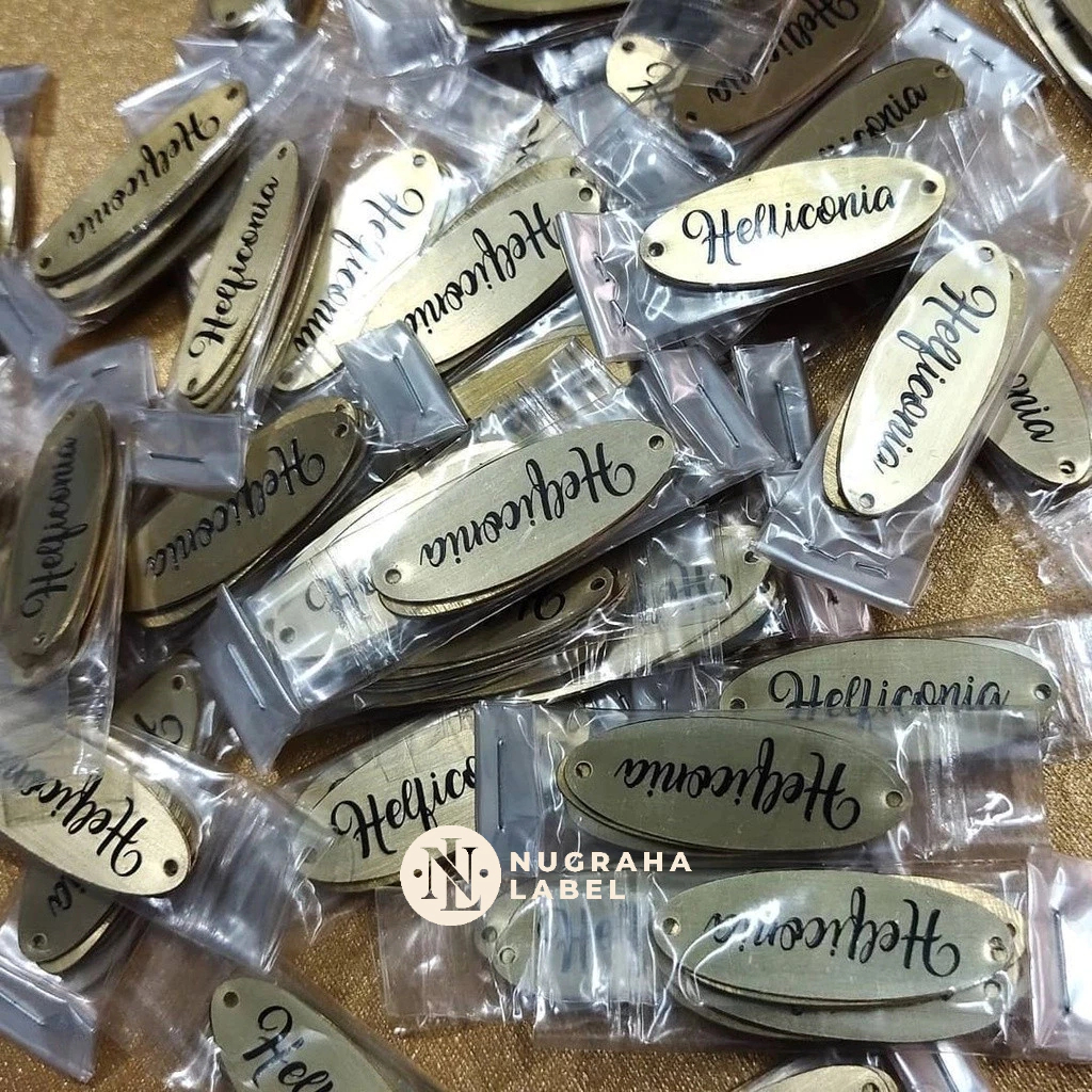 [ Min. 200 Pcs ] MERK LABEL HIJAB Bahan Plat Stainless (Plat Besi) & Plat Kuningan (Gold) Bisa untuk