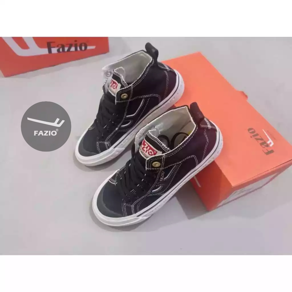 Fazio - Sepatu Unisex Efille High Black White Sneakers Pria Wanita