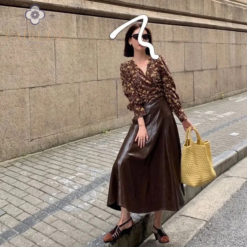 Rok Kulit Panjang Rok Maxi Wanita Model Rok Karyawan Staff Kantor Bahan Semi Kulit Rok A-line Rok Ro