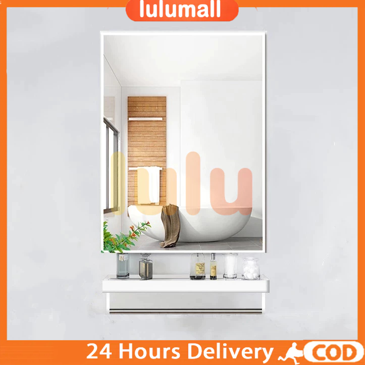 【COD】Cermin Dinding Gantung Dengan Rak Kaca Cermin Tebal Cermin Tempel Dinding Minimalis Pinggir tip