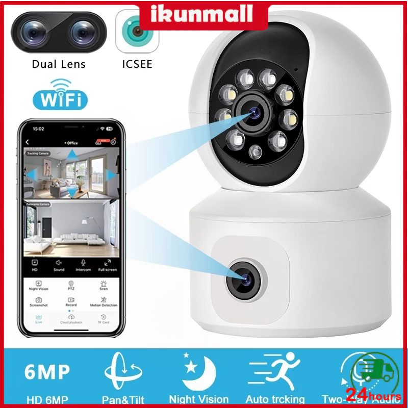 【COD】New CCTV Indoor WiFi 8MP Dual Lens IP Camera  360° PTZ Kamera CCTV Waterproof HP Jarak Jauh Bergaransi (app:iLnkSight)