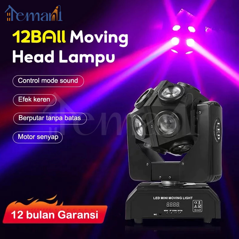 ⭐Control mode sound⭐Moving head Light 12x10w 4IN1 Lampu Disco Putar 12 LED Full Colour lighting pang